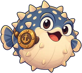 A pufferfish wearing an anchor monocle